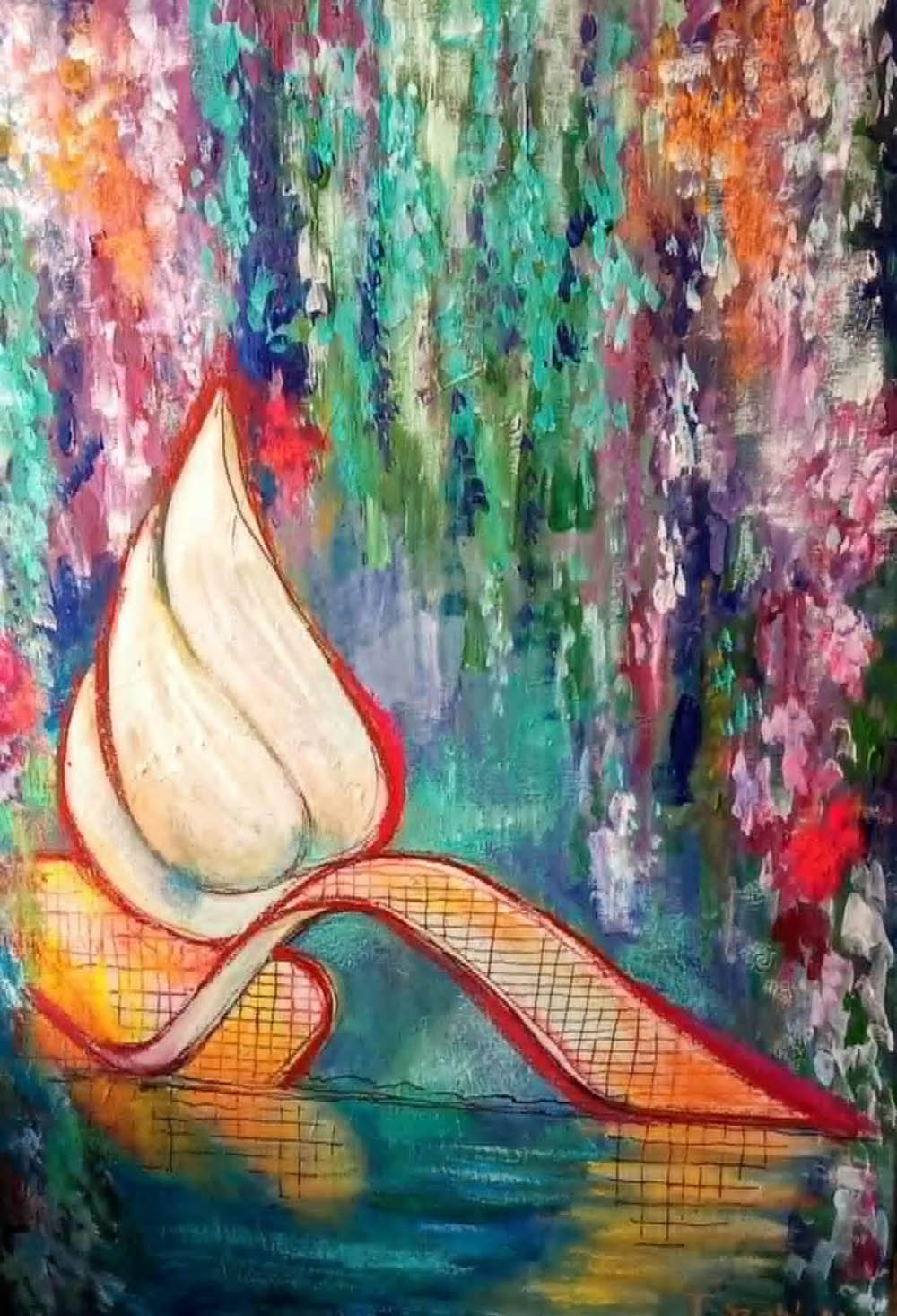 T Szabo Magda_JoVo EMLeKEI futurista epulet MONET ablakabol_70x50_akril