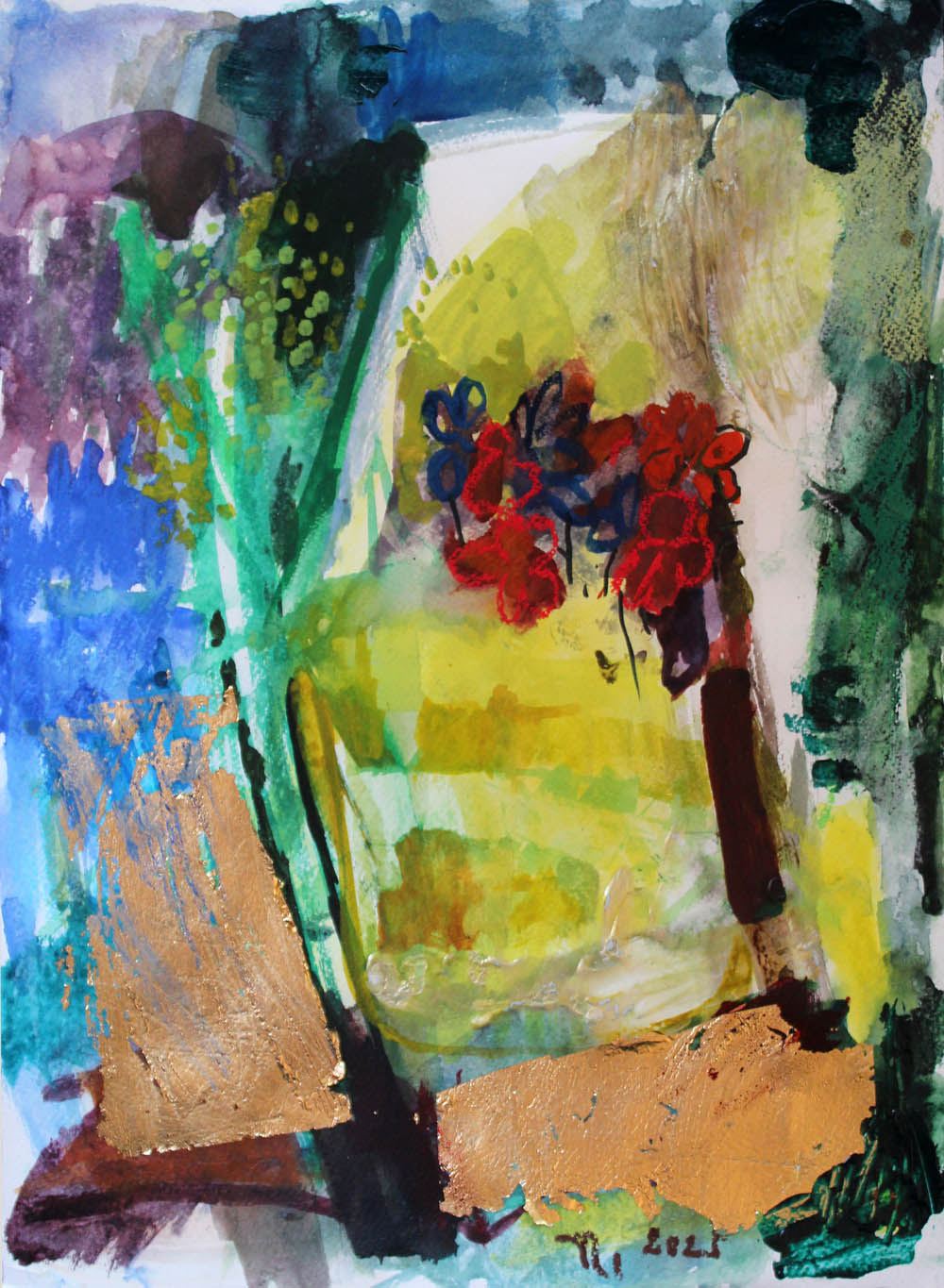 Teliska Gyongyi Viragok (vegyestechnika, papir, 40x30cm, 2025)